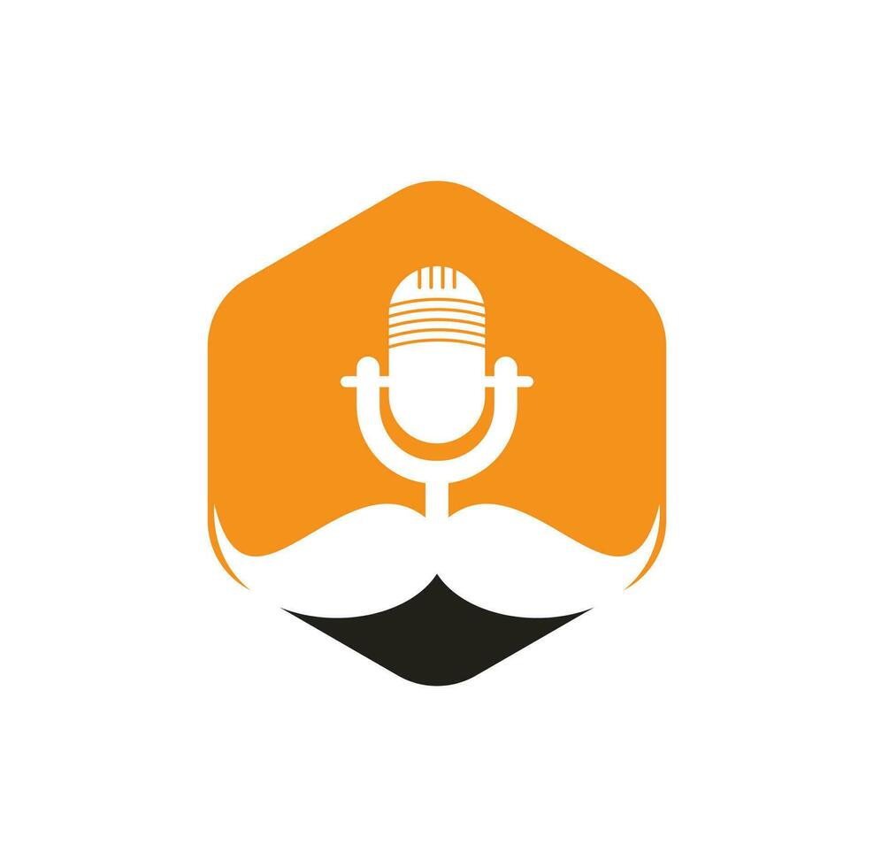Strong podcast vector logo design template. Gentleman podcast logo design template. Mustache podcast icon.