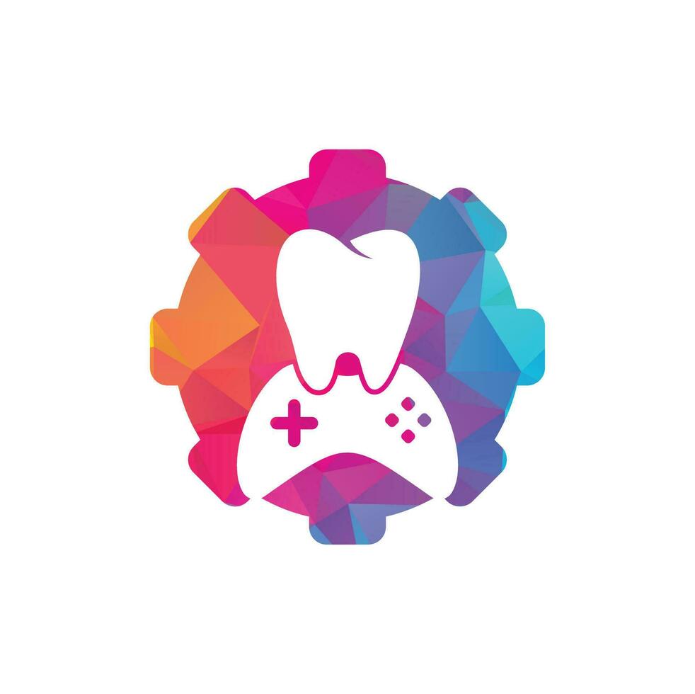 Diseño de icono de logotipo de concepto de forma de engranaje de juego dental. diseño de logotipo vectorial de diente y consola. vector