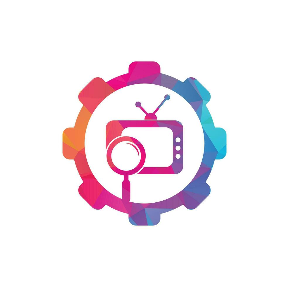 encontrar vector de diseño de plantilla de logotipo de concepto de forma de engranaje de canal. icono de vector de logotipo de búsqueda de canal de tv