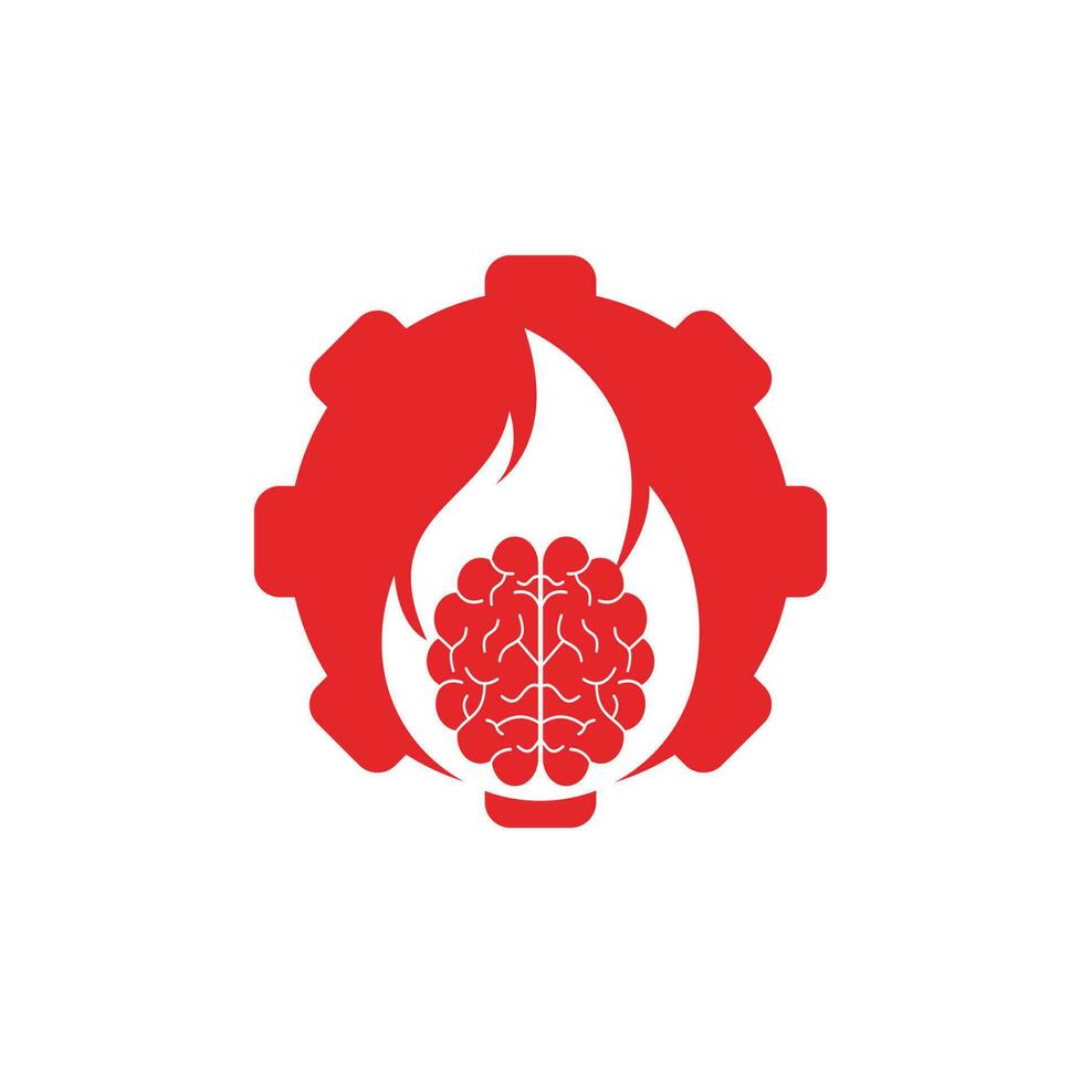plantilla de diseño de logotipo de vector de concepto de forma de engranaje de cerebro de fuego.