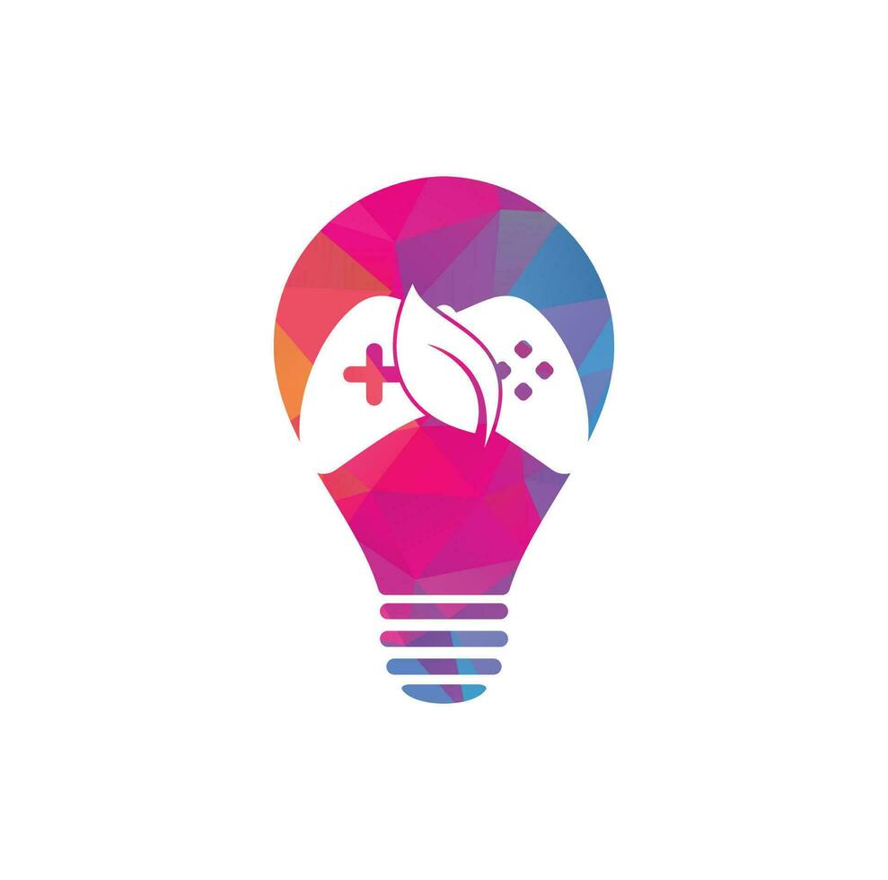 Game and leaf bulb shape concept logo design template. Gaming and leaf logo design template. vector