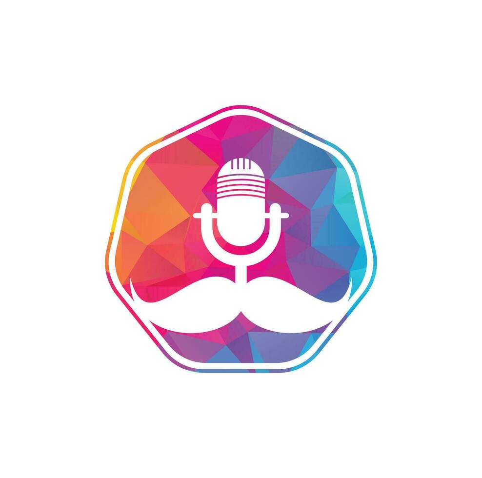 fuerte plantilla de diseño de logotipo de vector de podcast. plantilla de diseño de logotipo de podcast de caballero. icono de podcast de bigote.