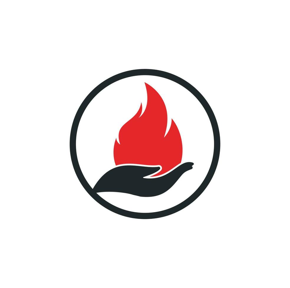 concepto de diseño de logotipo de vector de cuidado de incendios. diseño de logotipo de icono de mano y fuego.