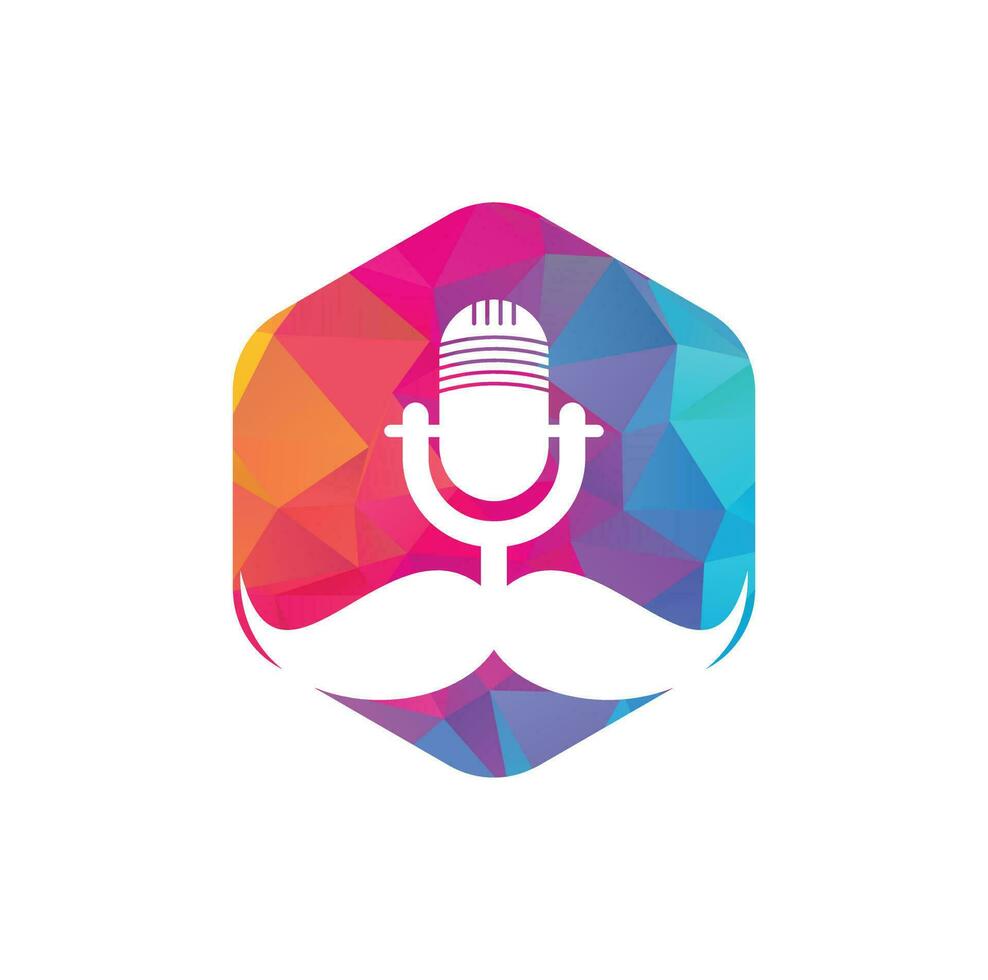 fuerte plantilla de diseño de logotipo de vector de podcast. plantilla de diseño de logotipo de podcast de caballero. icono de podcast de bigote.