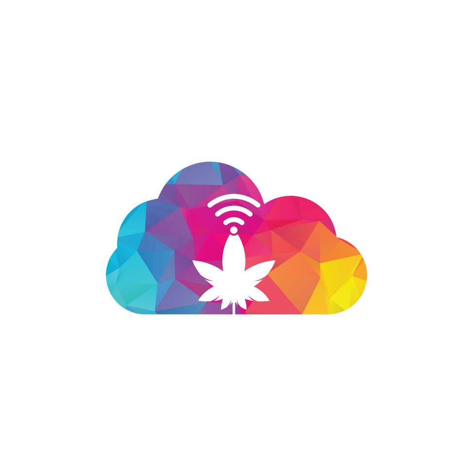 Cannabis wifi cloud shape vector logo design. Hemp and signal symbol or icon.