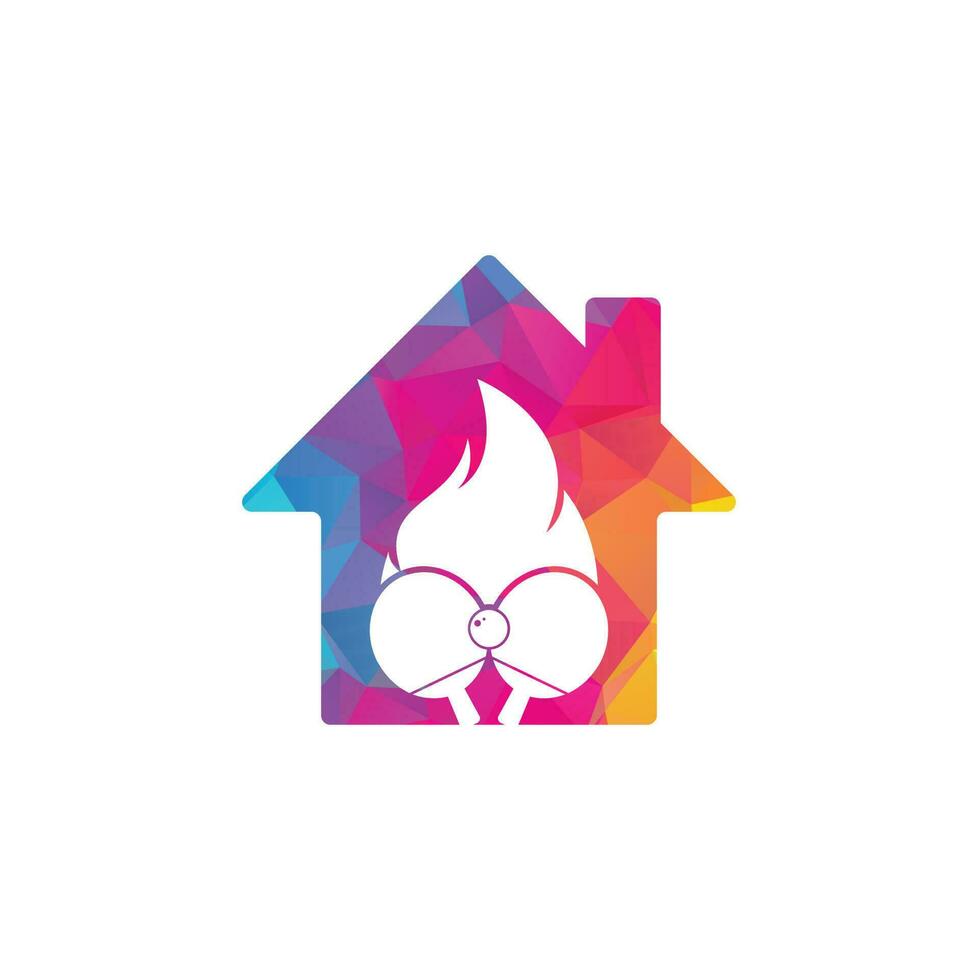 Fire ping pong home shape logo icon design template. Table tennis, ping pong vector icon