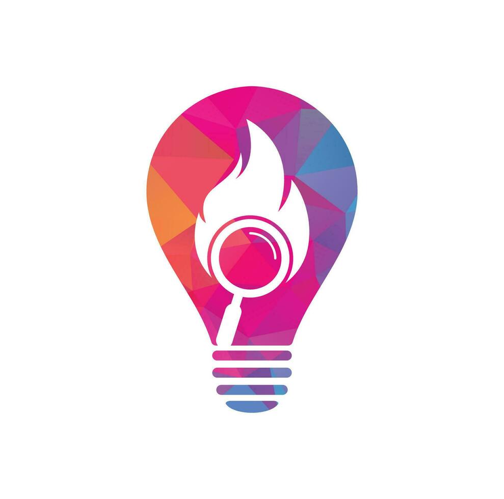 Fire Search bulb shape concept Logo Template Design Vector. Find Fire logo design template. Fire and magnifying glass icon vector