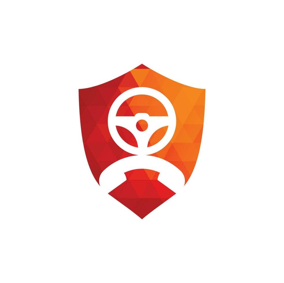 Drive call vector logo design. Steering wheel and phone symbol or icon.