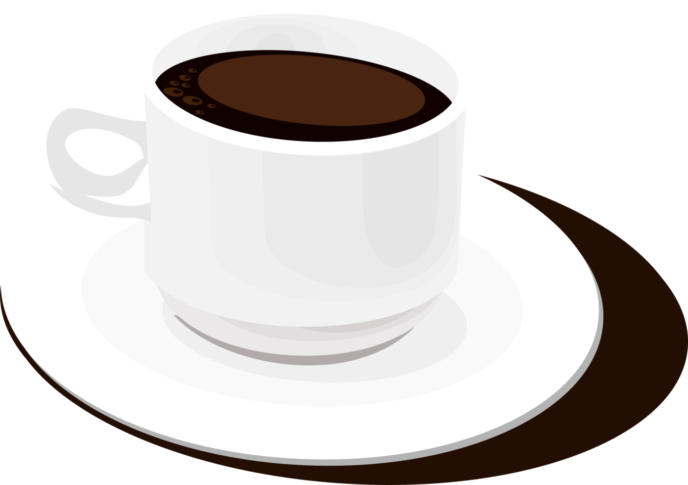 A cup of coffee on small white plate under it png