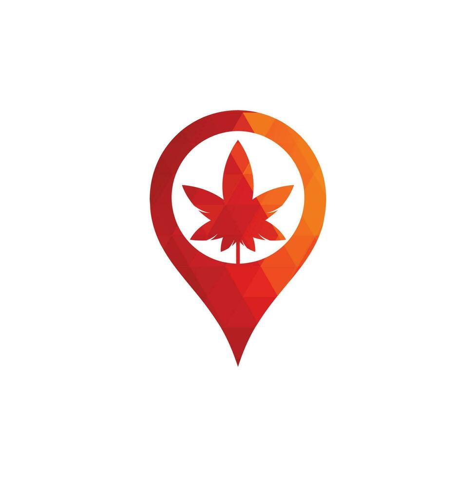diseño de logotipo de concepto de pin de mapa de cannabis. icono de vector de logotipo de naturaleza de hoja de cannabis