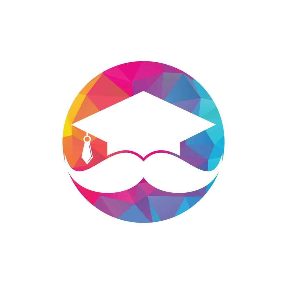 Strong education logo design template. Hat graduation with mustache icon design. vector
