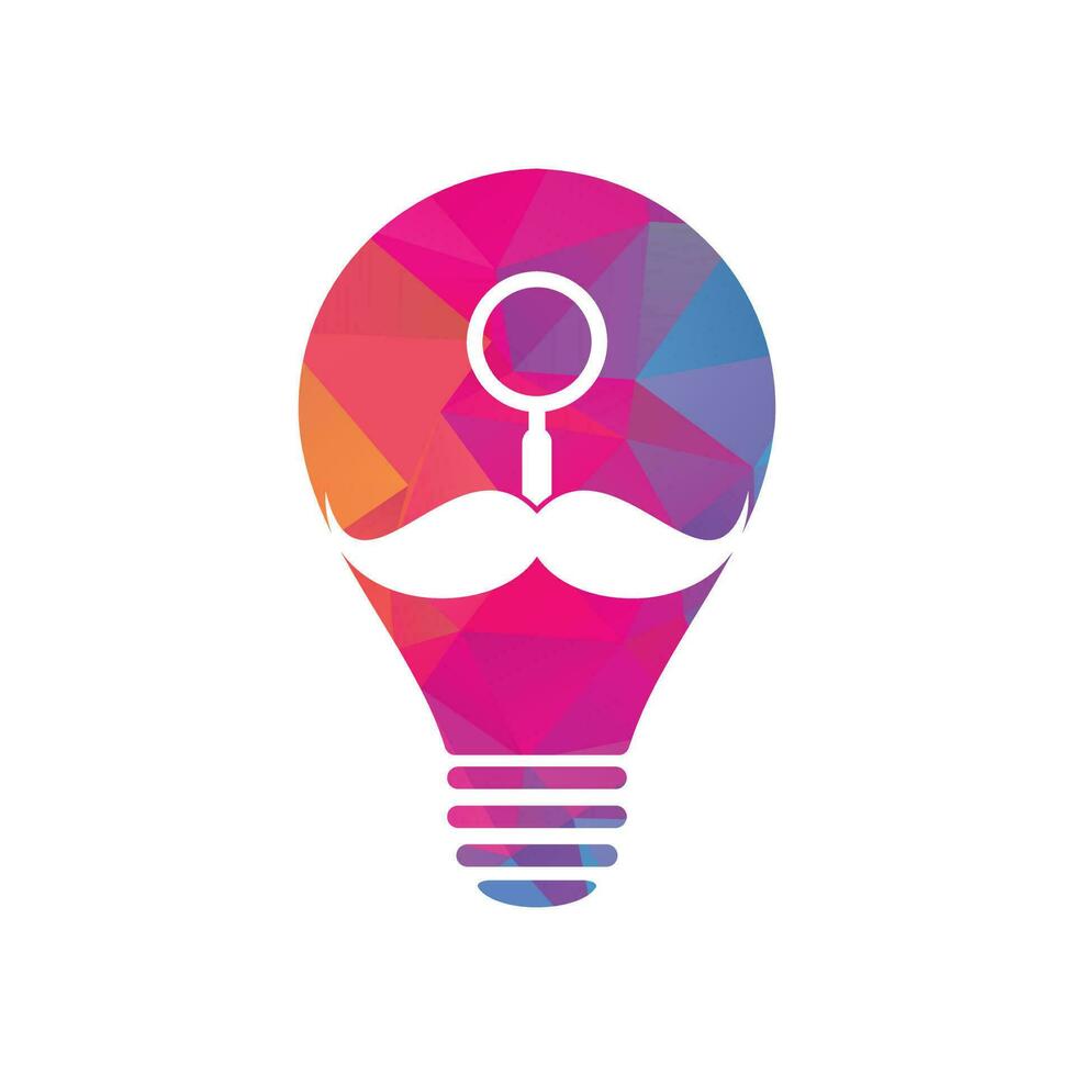 Search mustache bulb shape concept logo design template. Moustache and loupe for a detective spy logo design. vector