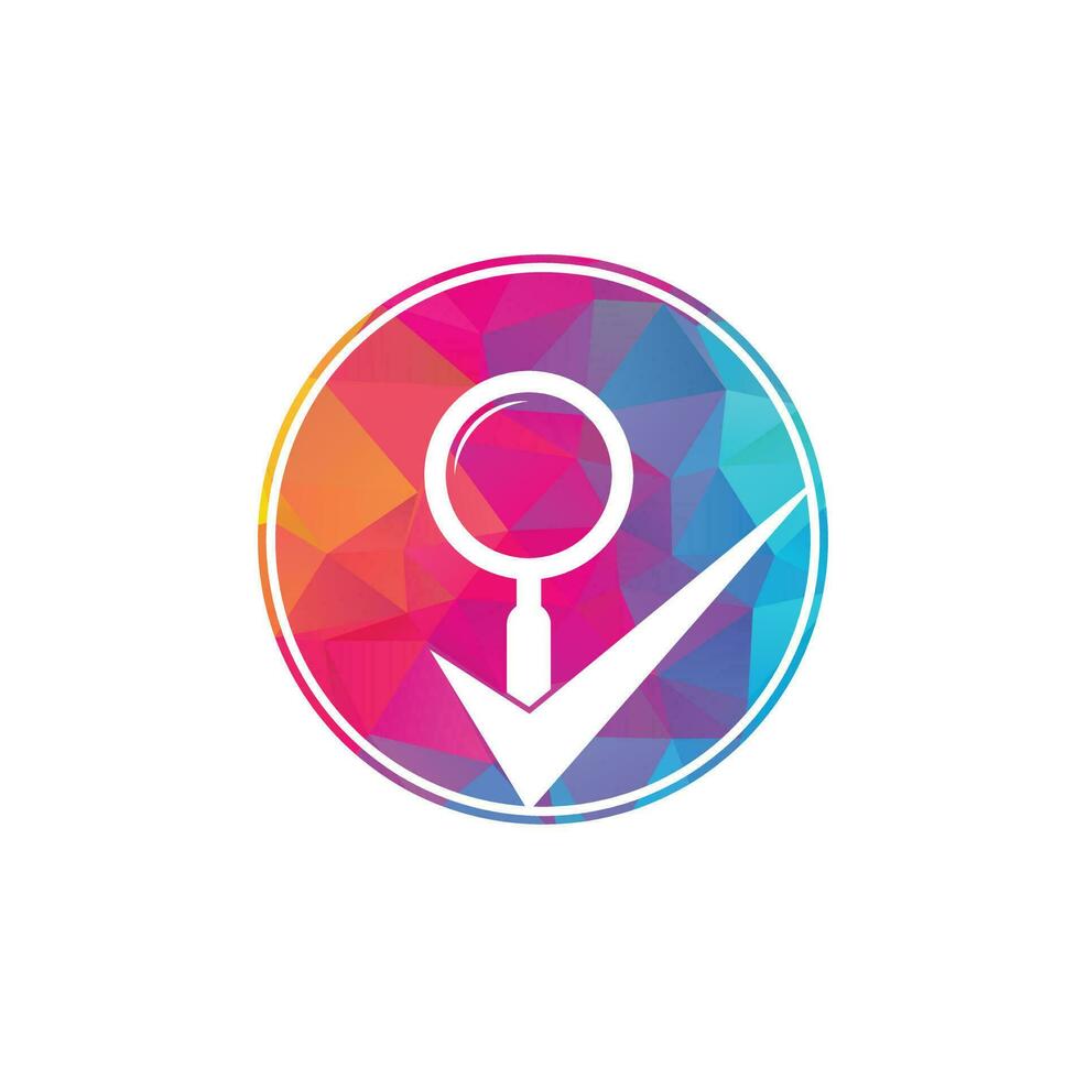Check and magnifying glass logo design. Magnifying glass logo check mark vector. Best search logo icon vector