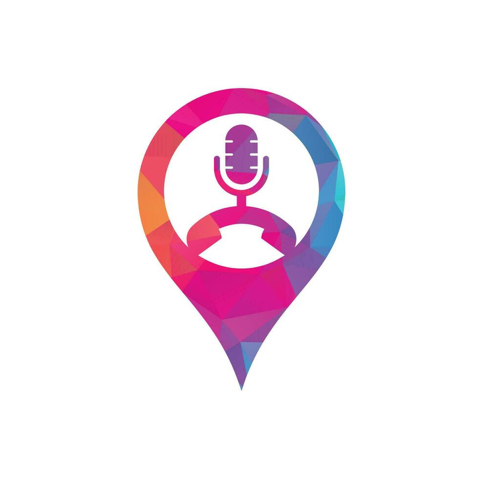 llame al elemento de diseño del logotipo del icono del concepto de forma de gps de podcast. diseño de logotipo de podcast de teléfono vector