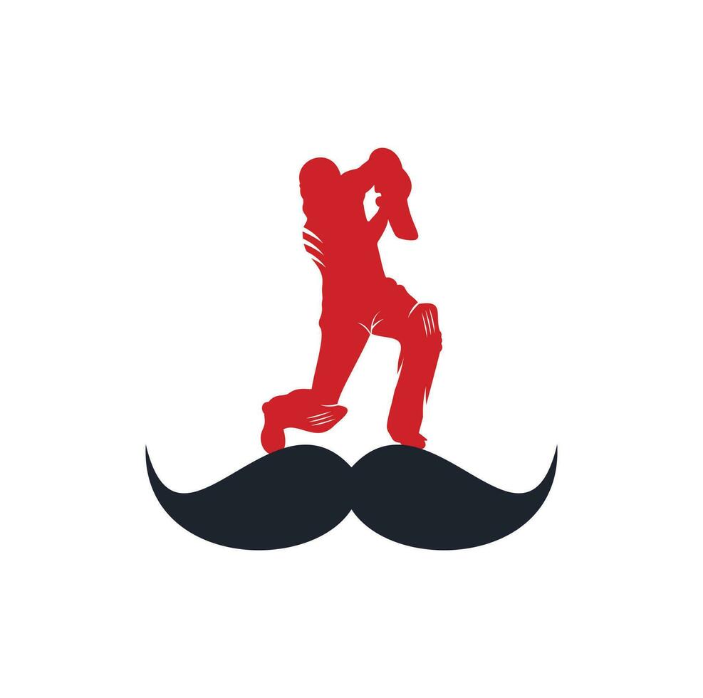 Strong cricket vector logo design. Moustache and cricket player vector icon design.