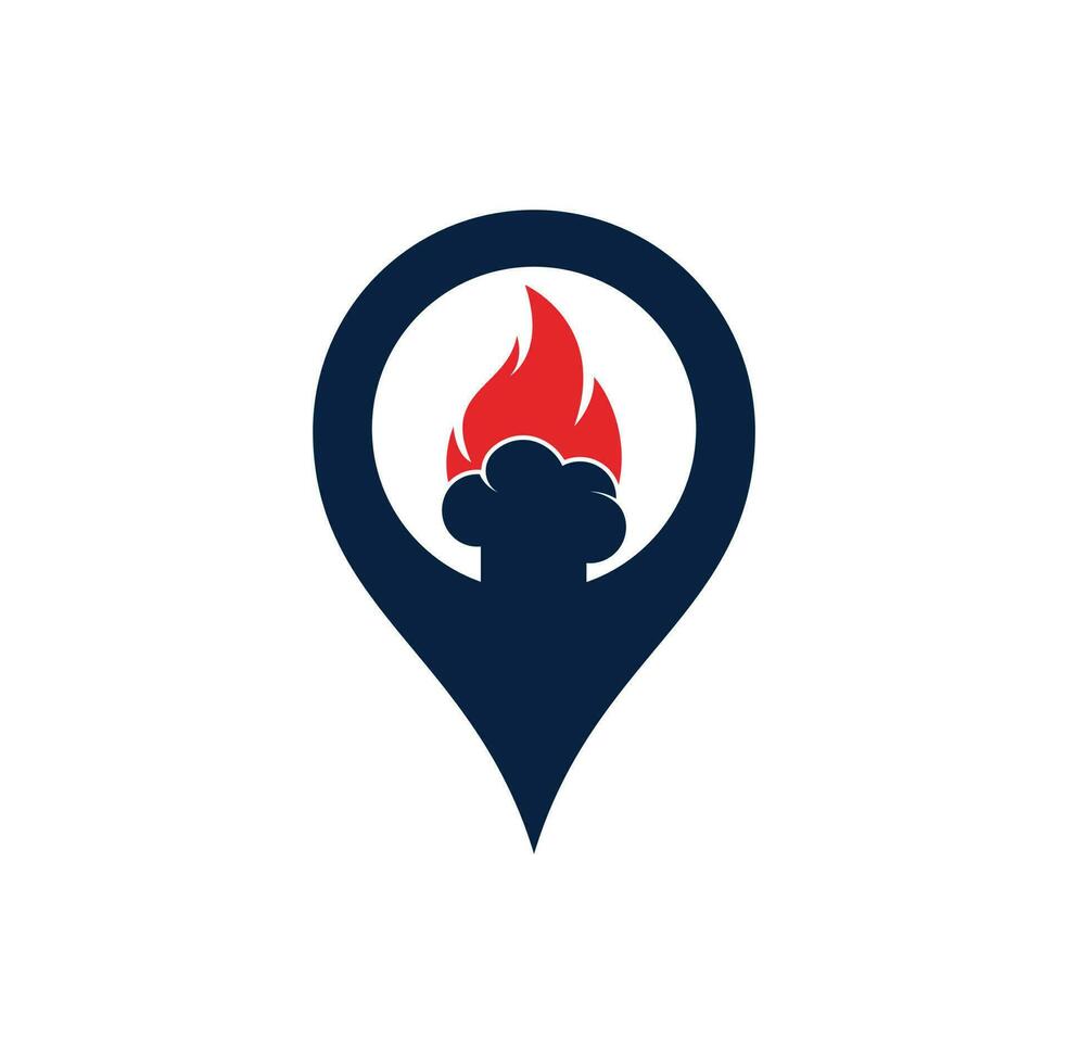 Hot chef gps shape concept vector logo design. Chef hat with a flame vector icon.