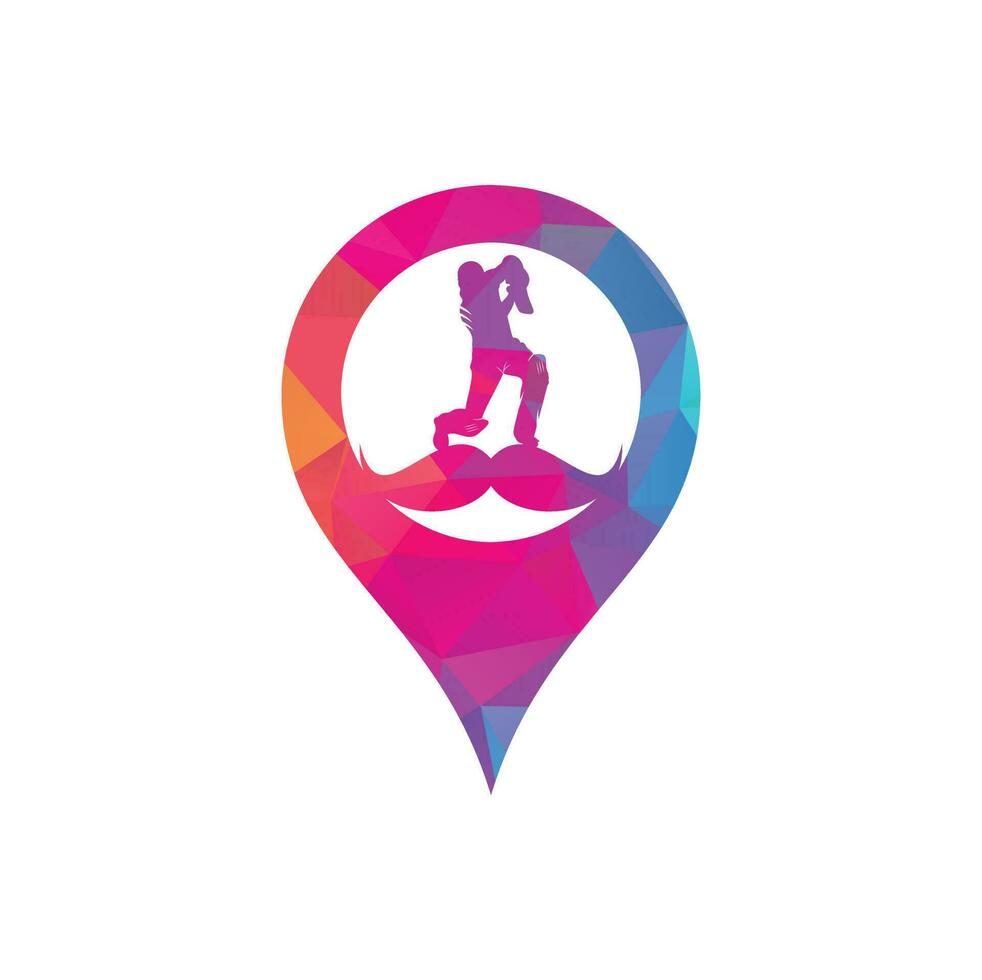 Strong cricket gps shape concept vector logo design. Moustache and cricket player vector icon design.