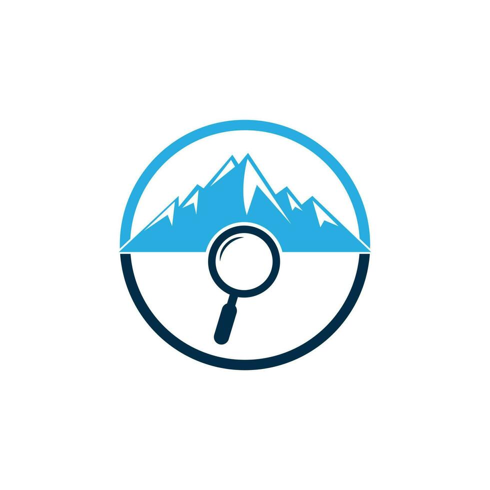 Mountain and loupe logo combination. Nature and magnifying symbol or icon. Magnifying glass and mountain logo design. vector