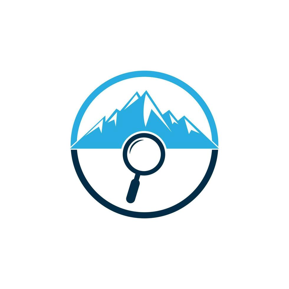 Mountain and loupe logo combination. Nature and magnifying symbol or icon. Magnifying glass and mountain logo design. vector