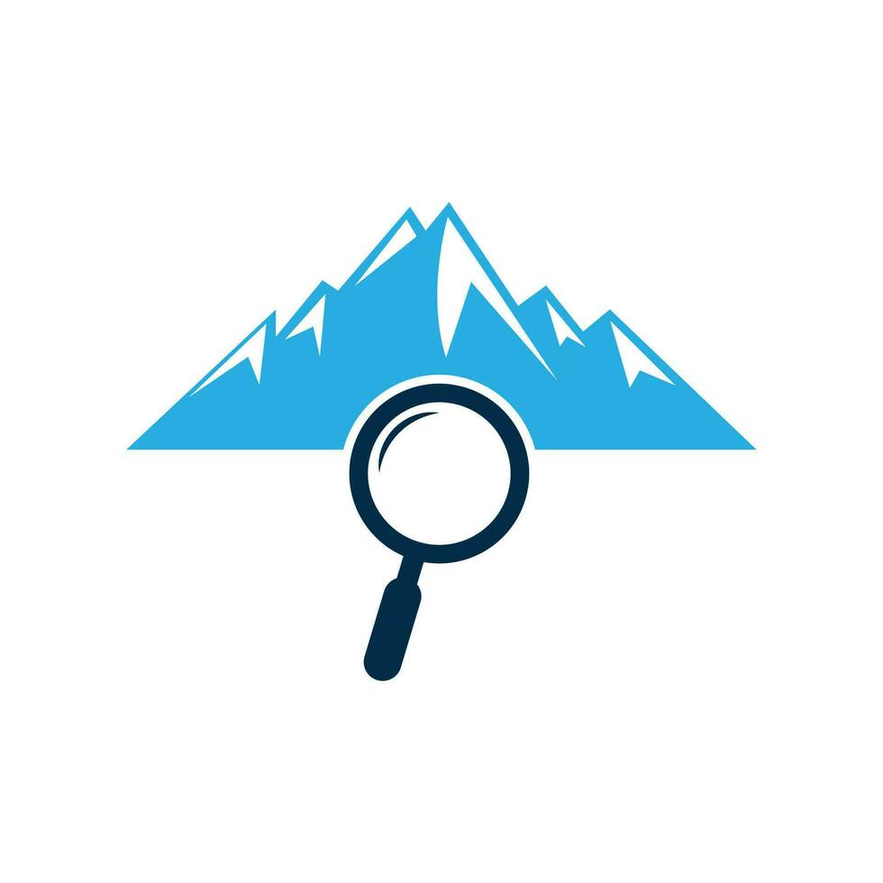 Mountain and loupe logo combination. Nature and magnifying symbol or icon. Magnifying glass and mountain logo design. vector