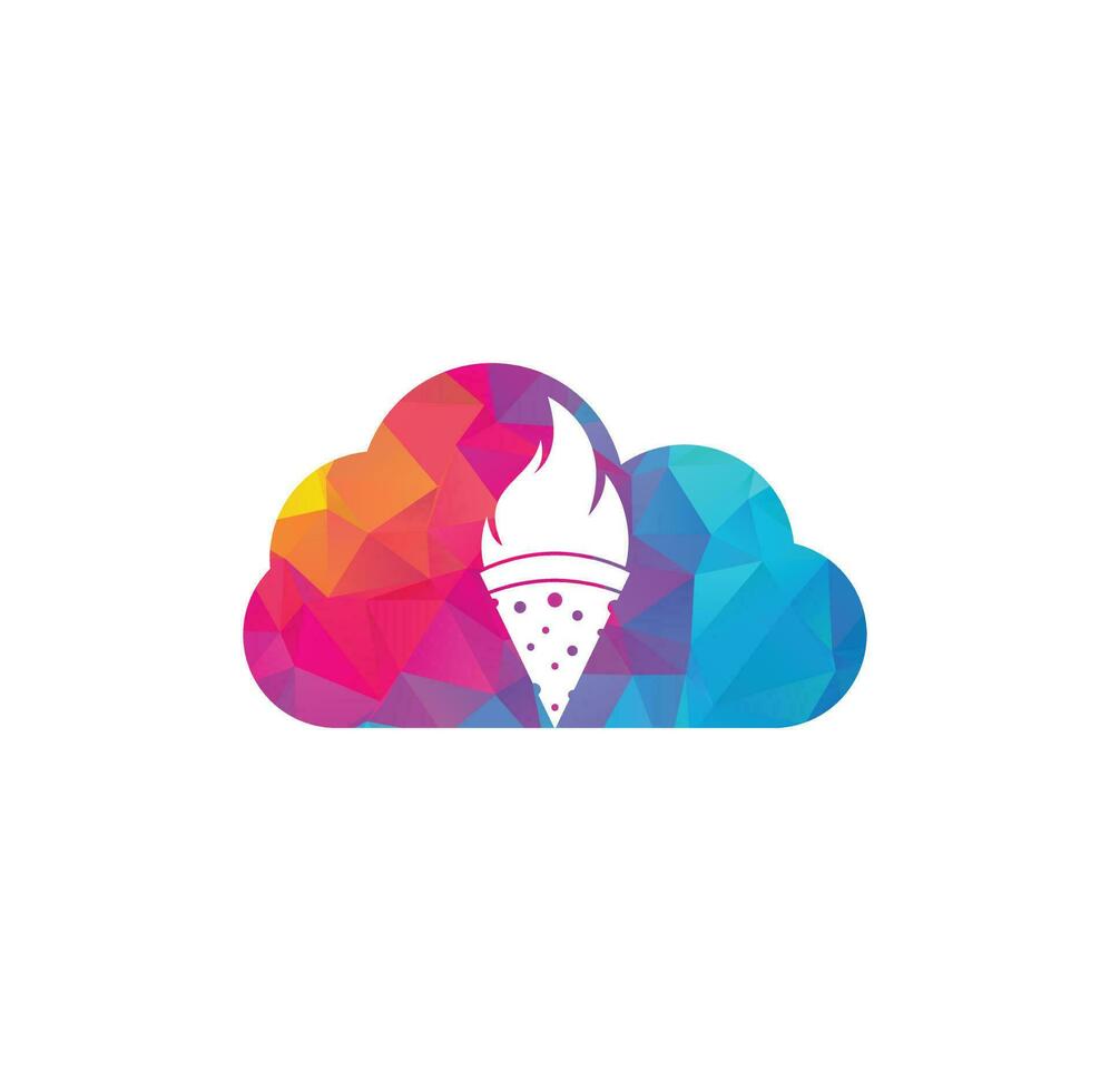 Hot pizza cloud shape concept logo design template. Hot Pizza logo hipster retro vintage vector template