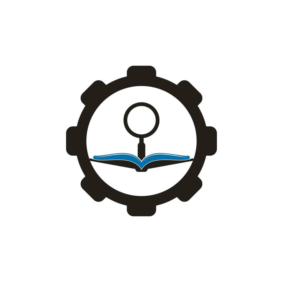 Book Search gear shape concept Logo Template Design Vector. Find book logo design template. Book icon with magnifying glass combination vector