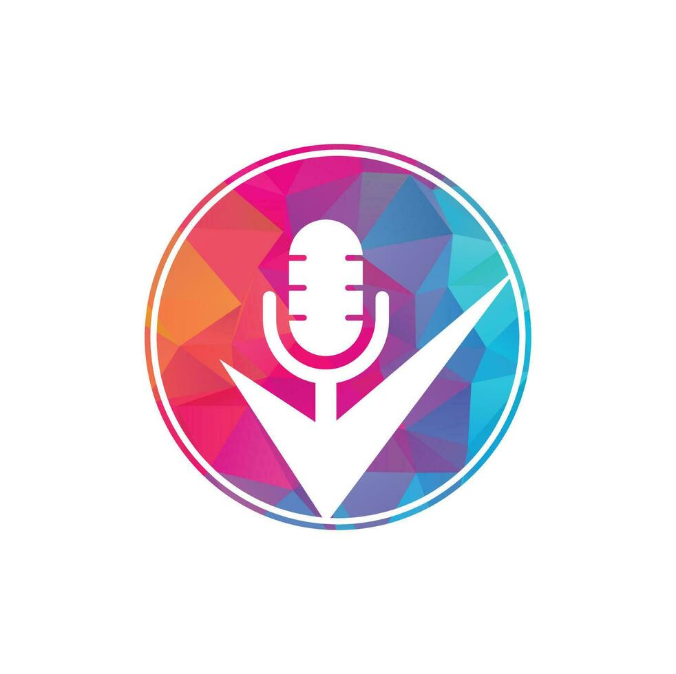 Check podcast vector logo design template. Podcast Check Icon Logo Design Element