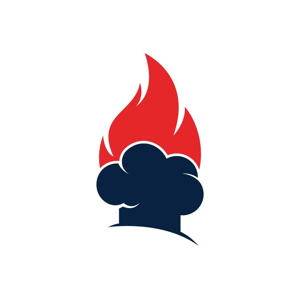 diseño de logotipo de vector de chef caliente. sombrero de chef con un icono de vector de llama.