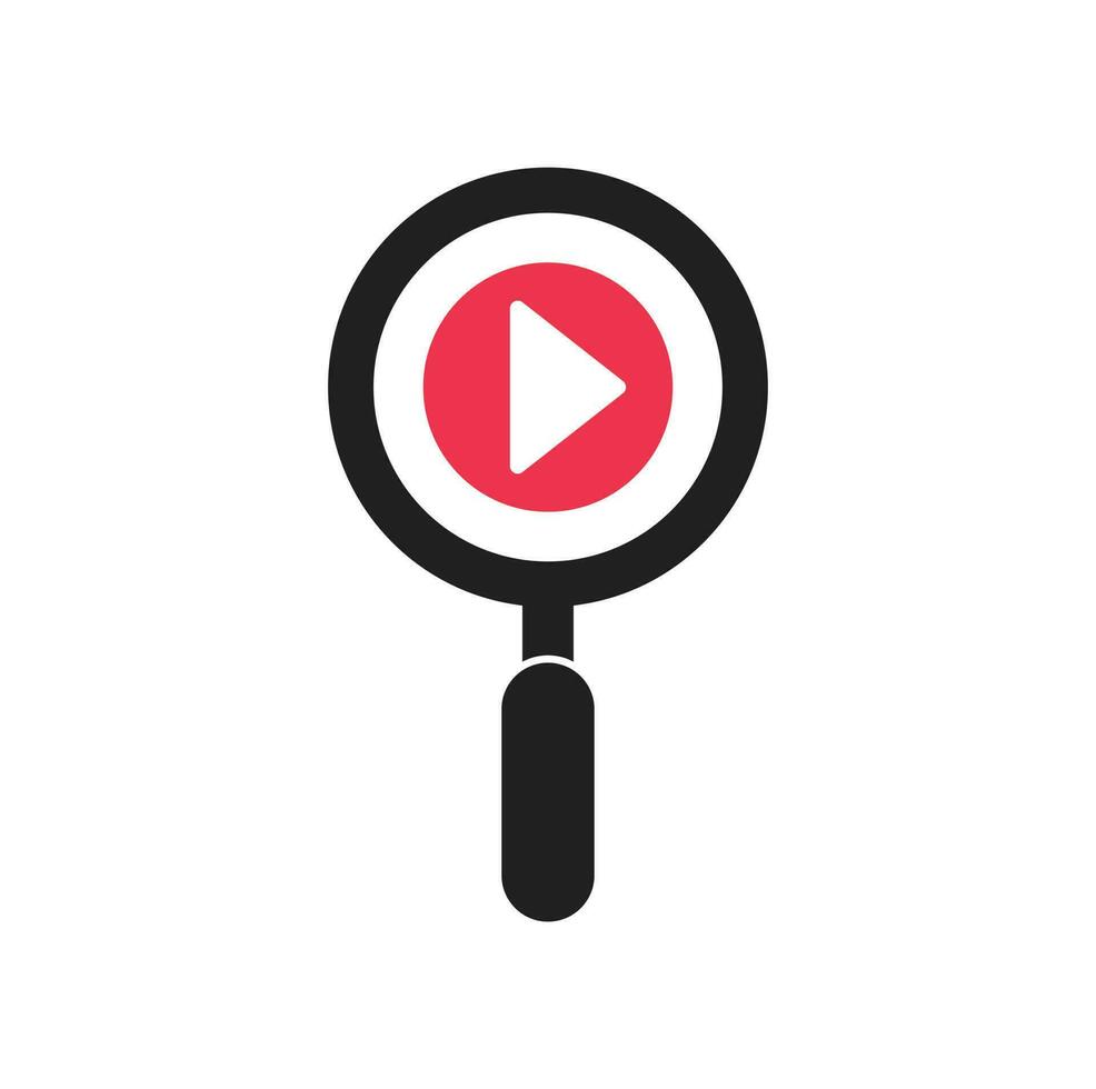 Media search play logo template. Magnifier with play symbol for search music logo design vector. play search button logo vector icon