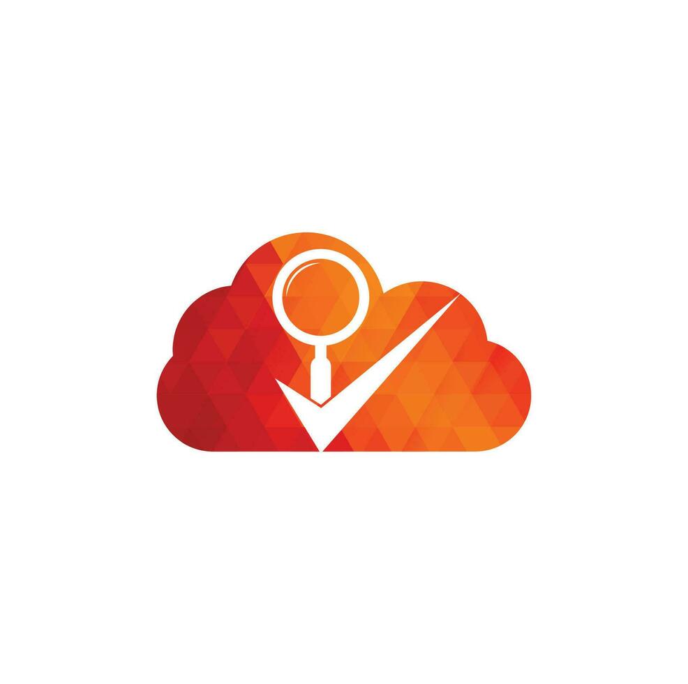 Check and magnifying glass cloud shape logo design. Magnifying glass logo check mark vector. Best search logo icon vector