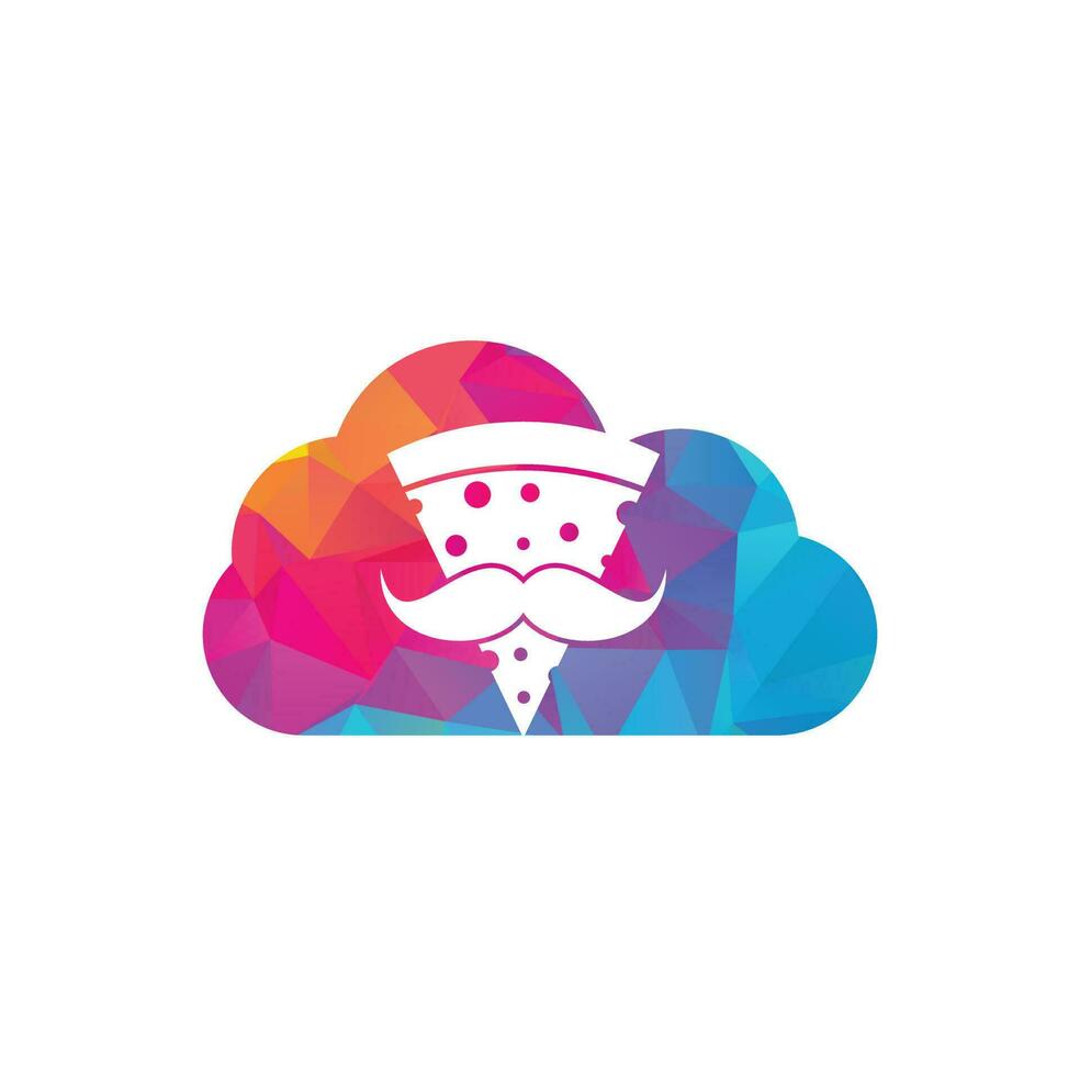 Pizza mustache cloud shape concept logo design template. Mr Pizza logo design concept vector icon.
