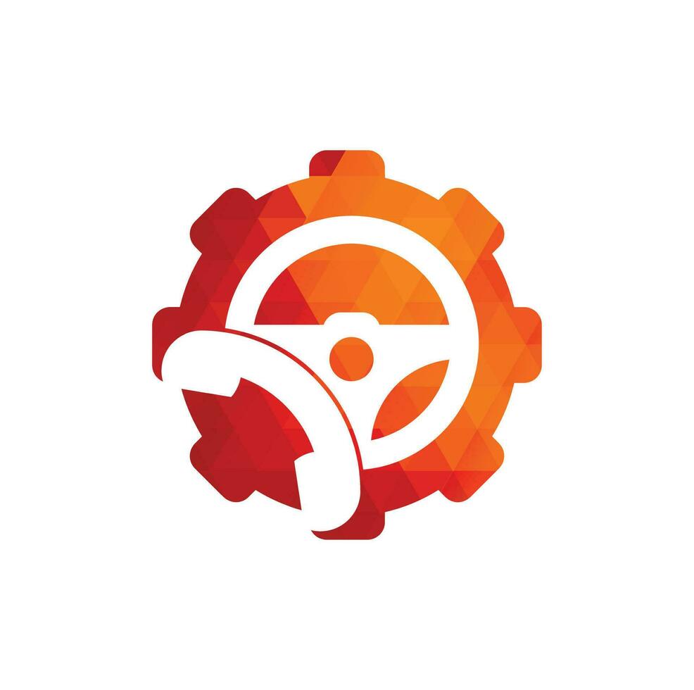 Drive call gear shape concept vector logo design. Steering wheel and phone symbol or icon.