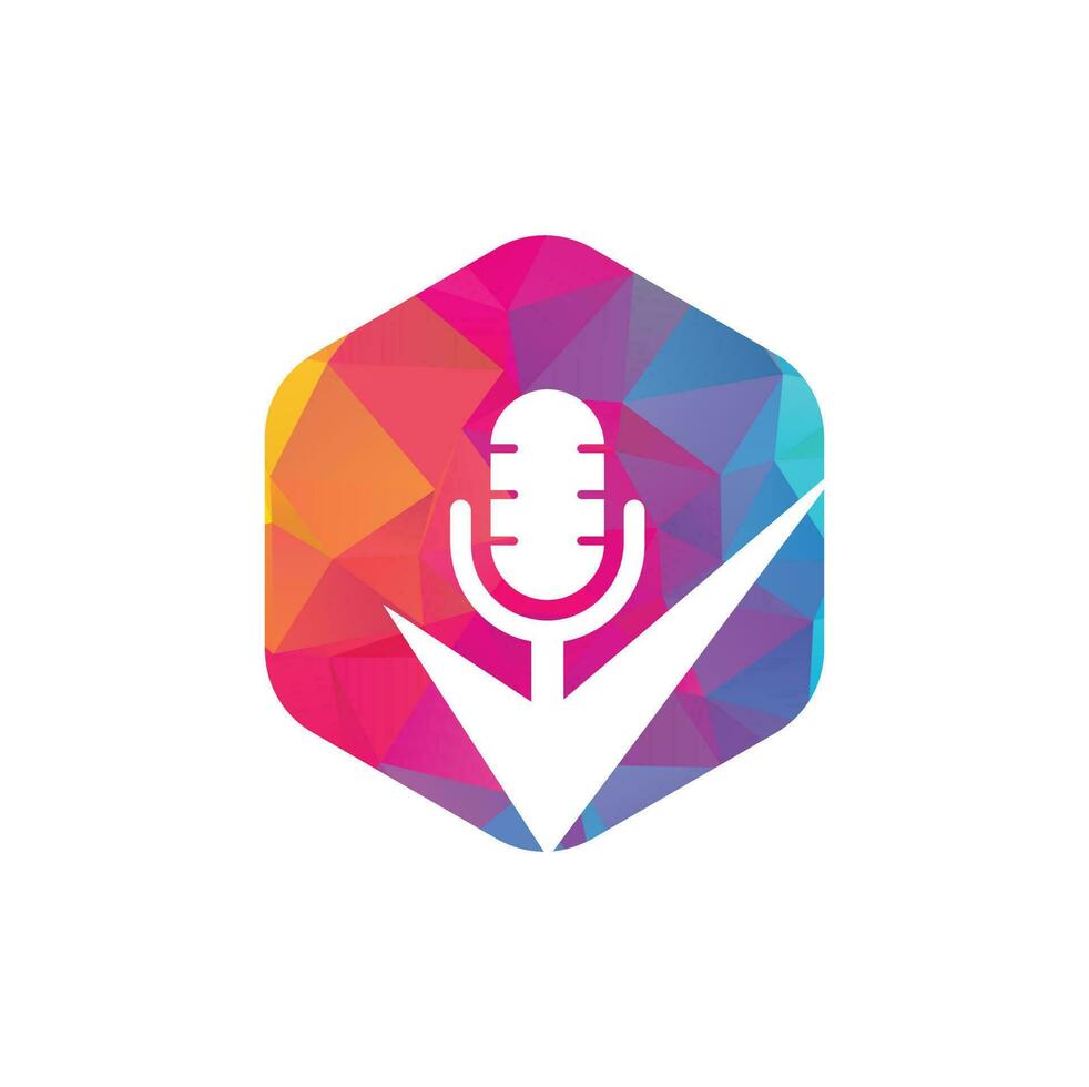 Check podcast vector logo design template. Podcast Check Icon Logo Design Element