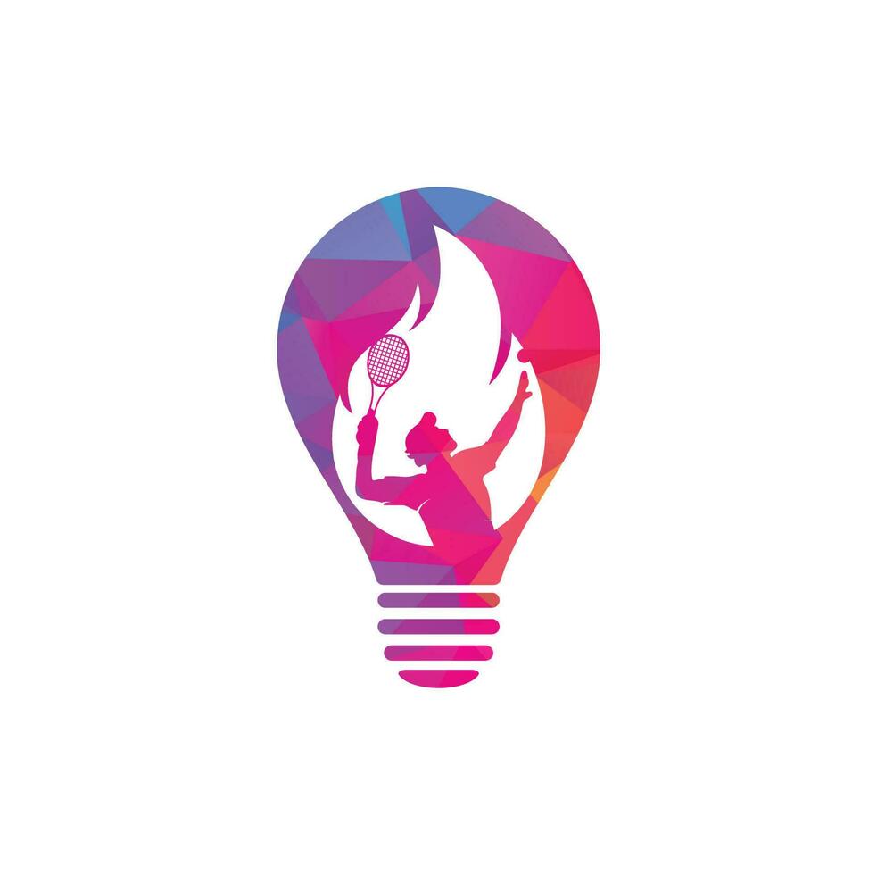 Fire and tennis player bulb shape logo icon design template. Tennis sports vector logo design.