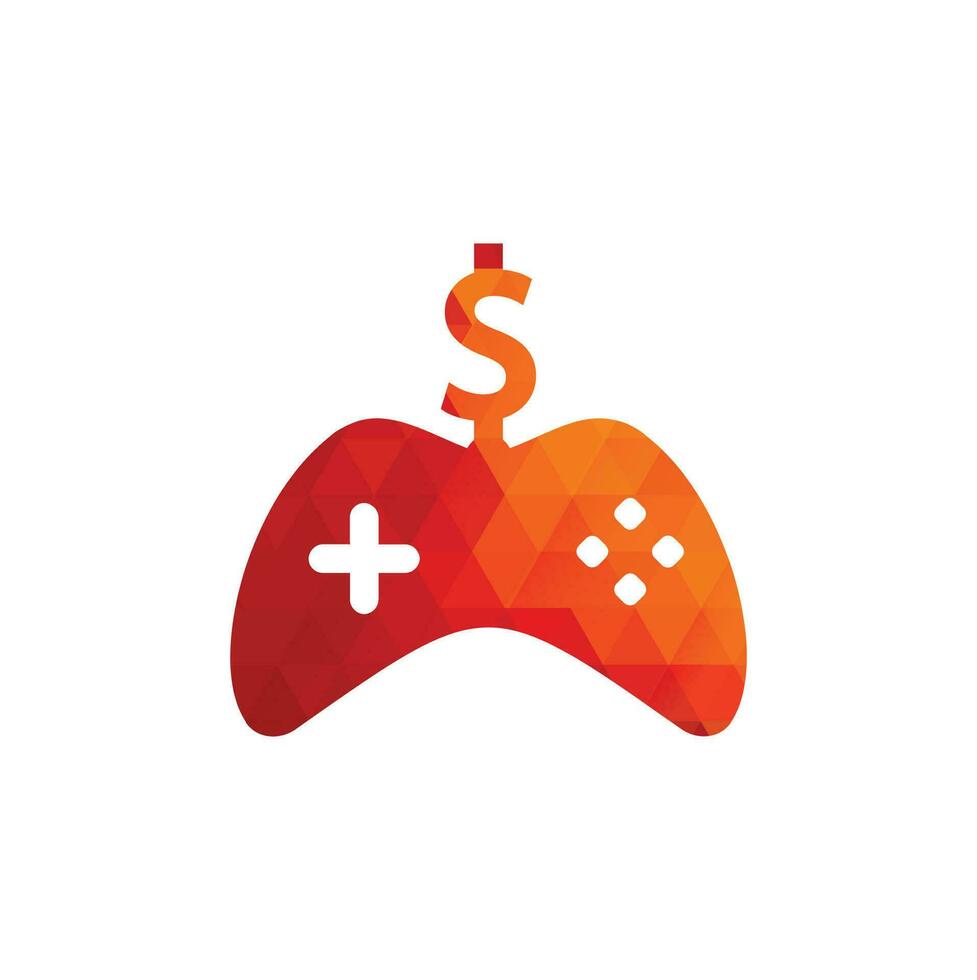 logotipo del juego de dinero. joystick juego de dinero en línea diseño de logotipo creativo vector