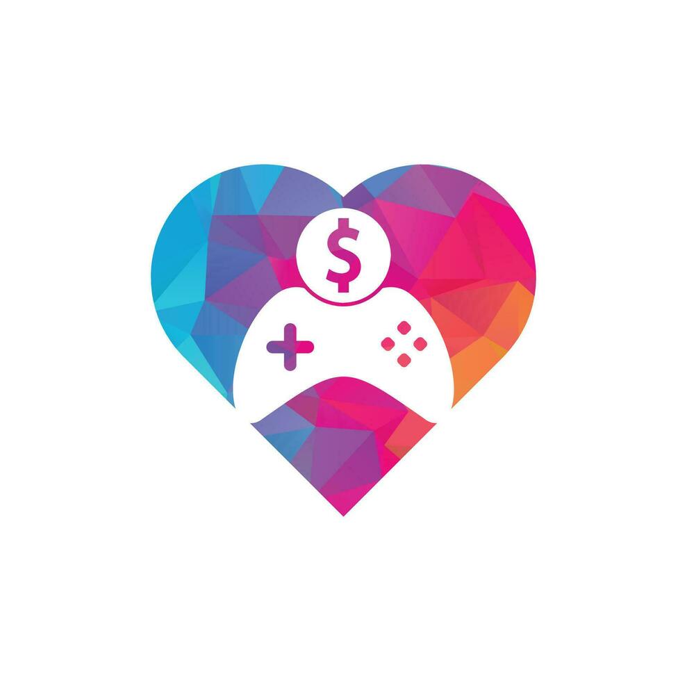 Money Game heart shape concept Logo. joystick money game online Creative logo design vector