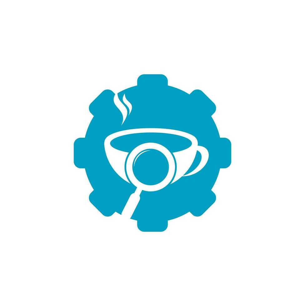 Search Coffee gear shape concept logo template design vector. Coffee magnifying glass logo template Vector. vector