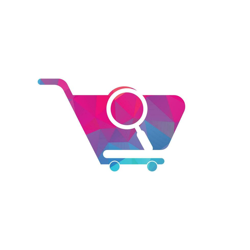 carrito de compras y lupa, diseño de logotipo de espacio negativo. icono del logotipo de búsqueda y carrito de compras. vector