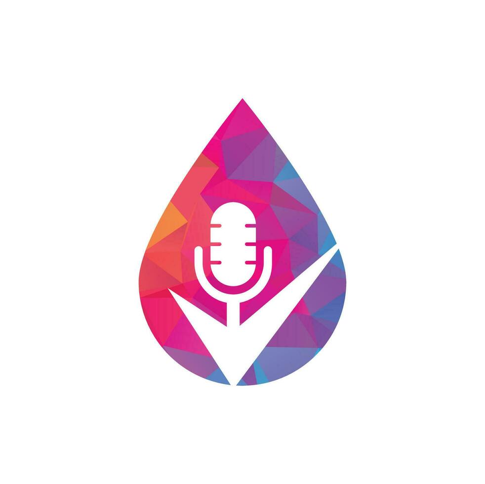 Check podcast drop vector logo design template. Podcast Check Icon Logo Design Element