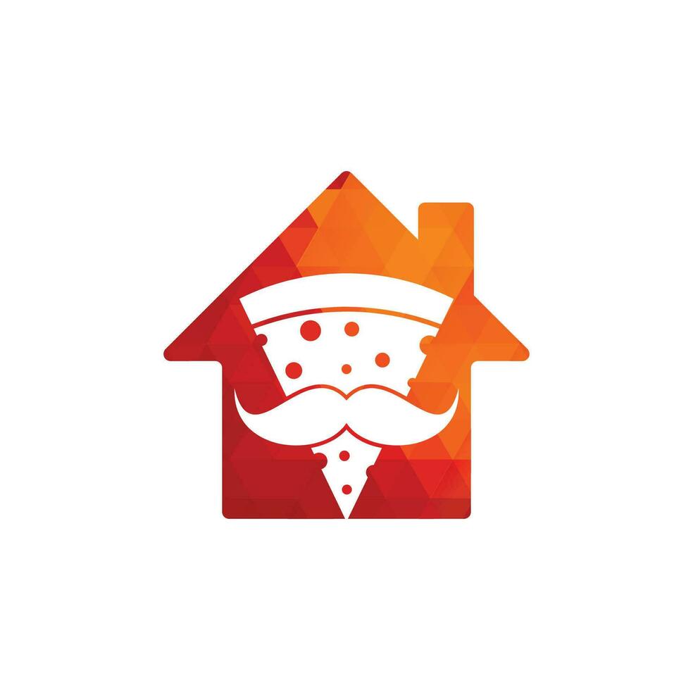 Pizza mustache home shape concept logo design template. Mr Pizza logo design concept vector icon.