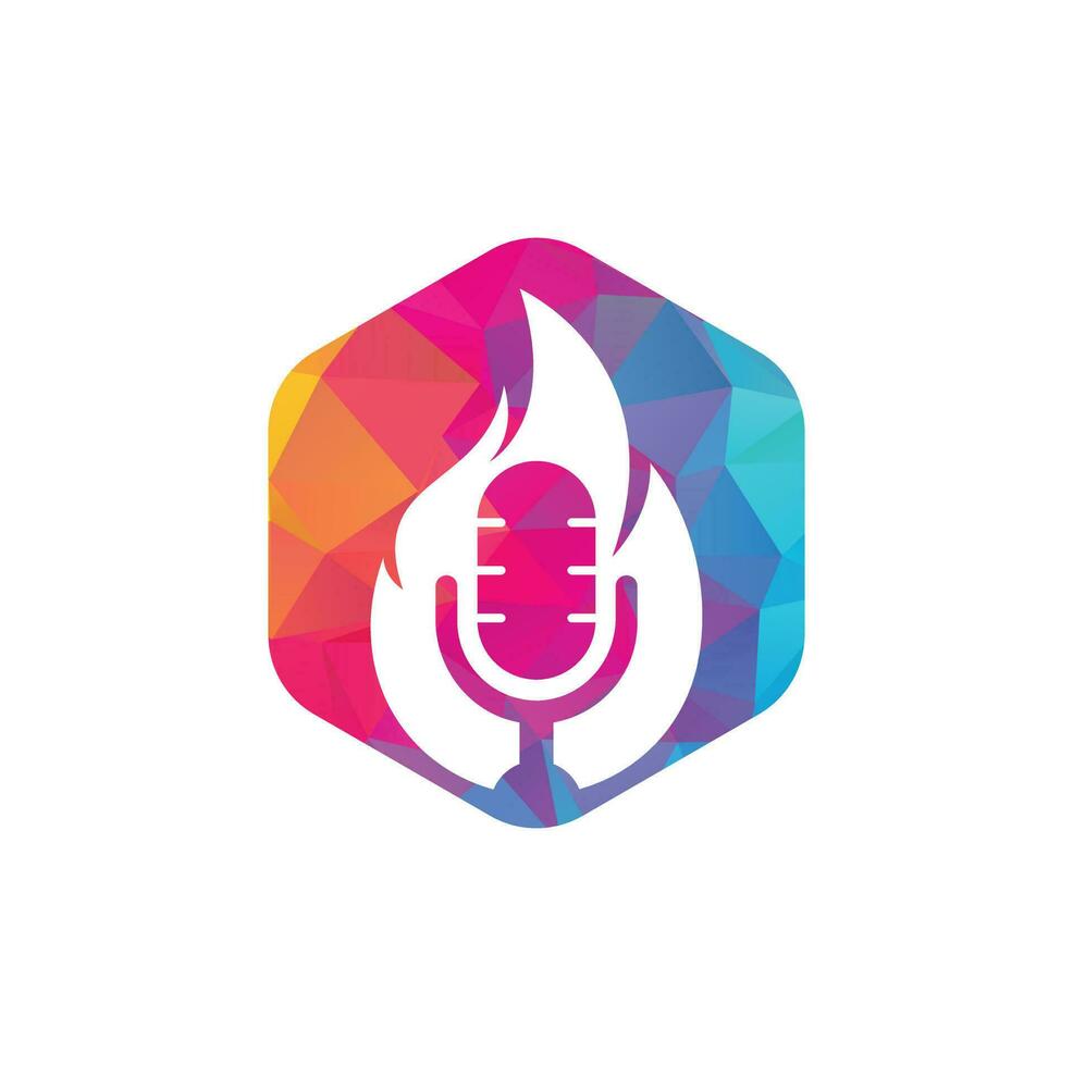 Fire Podcast logo design template. Flame fire podcast mic logo vector icon illustration.