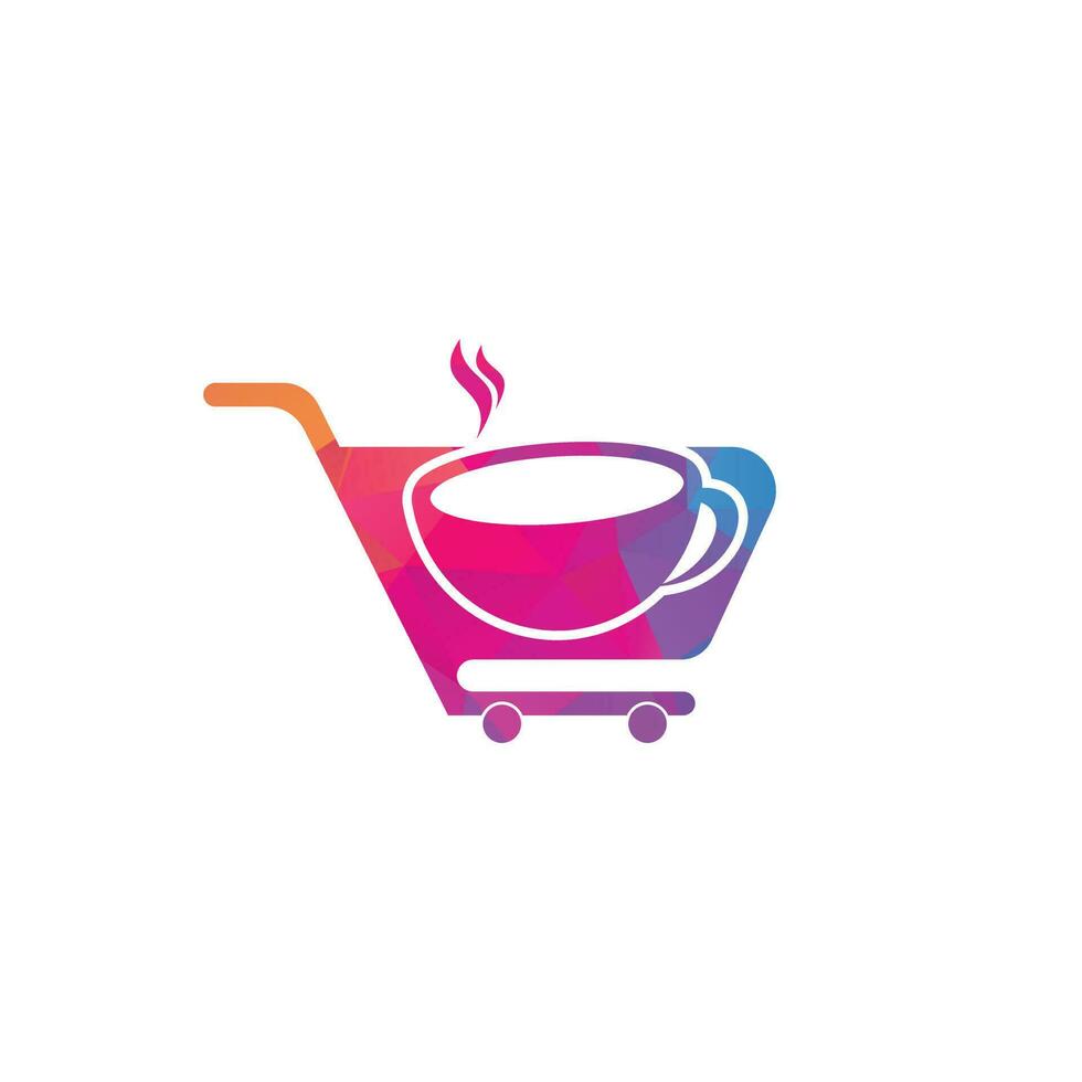 Coffee and shopping cart logo design template. Shopping cart logo design combined with coffee cups vector