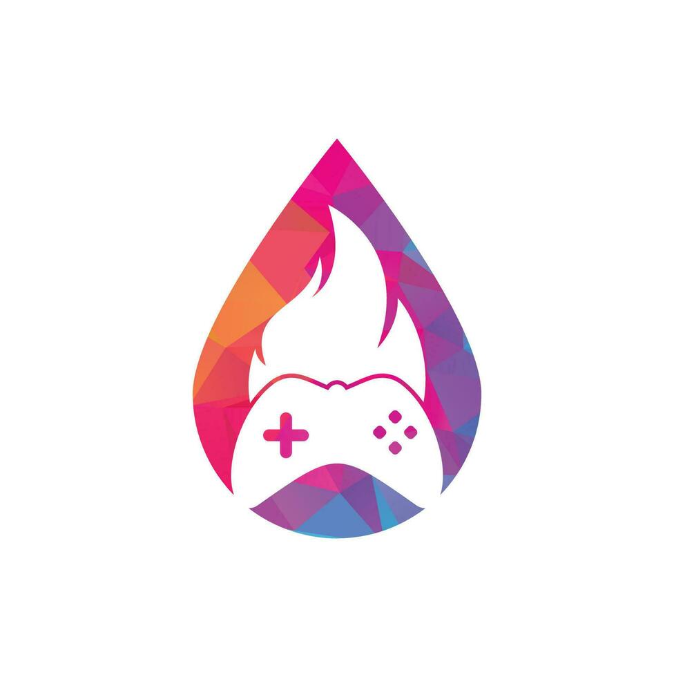 Gaming fire drop shape concept logo icon designs vector. game pad with a fire for gaming logo vector