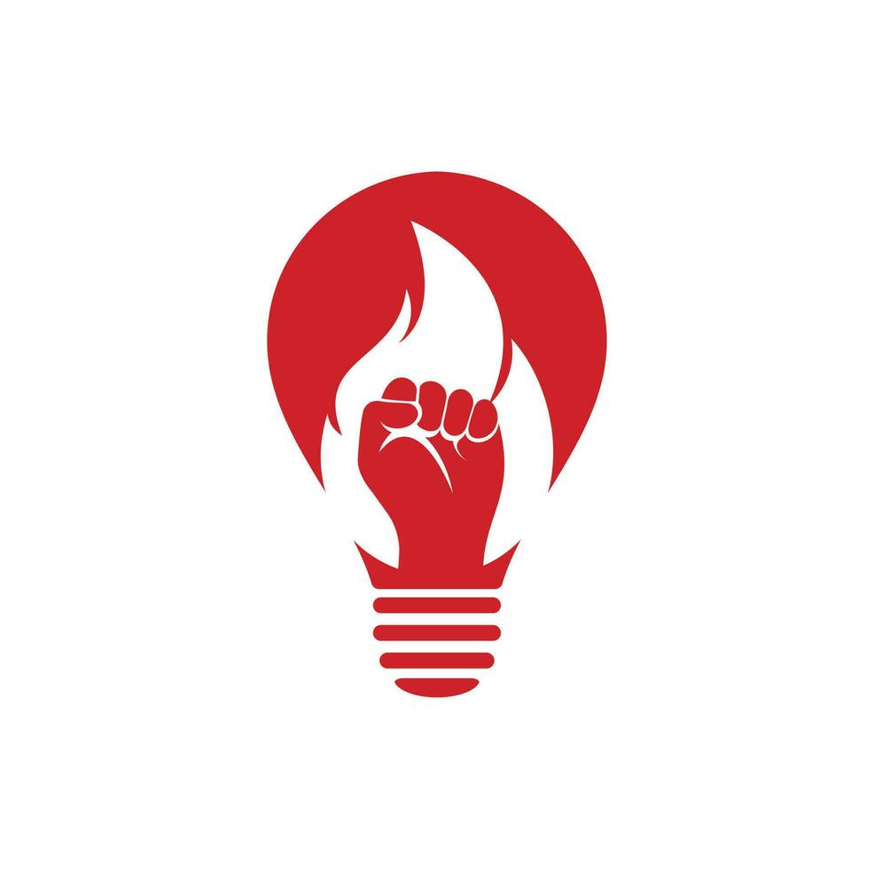 vector del logotipo del concepto de forma de bombilla de puño de fuego. símbolo de puño de llama de protesta de revolución. elemento de diseño de plantilla de logotipo de icono web.