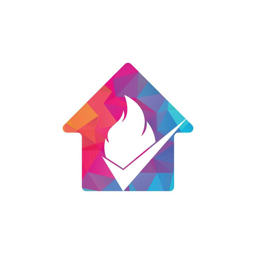 plantilla de diseño de logotipo vectorial de concepto de forma de hogar de control de incendios. diseño de iconos de fuego y marca de verificación. vector