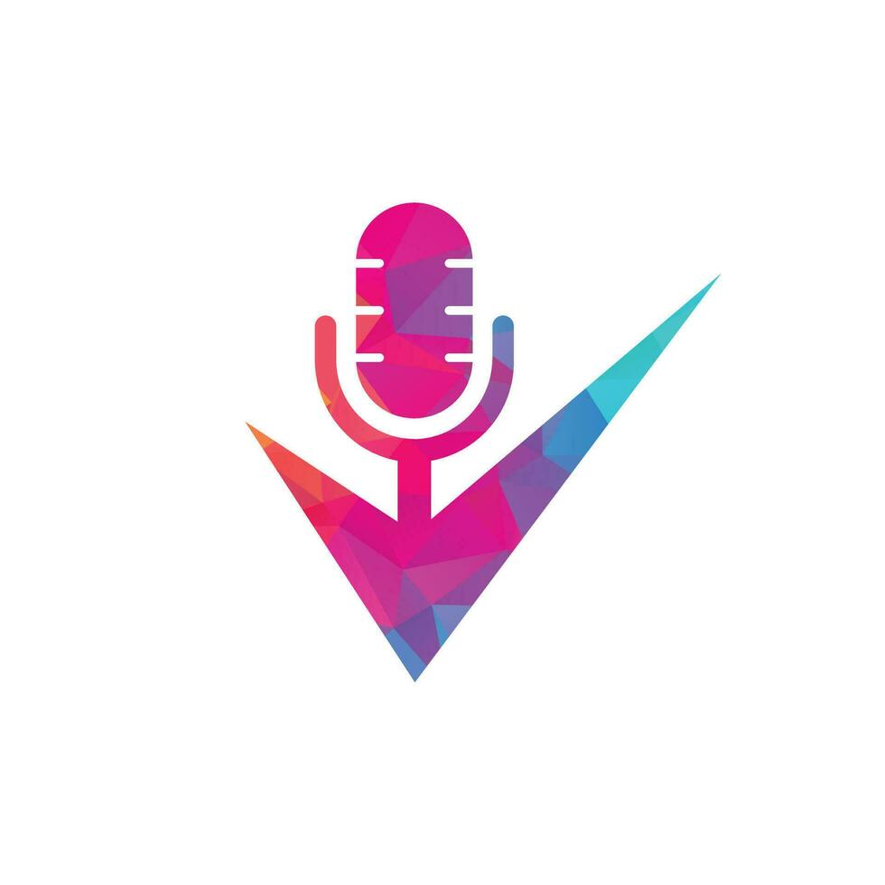 Check podcast vector logo design template. Podcast Check Icon Logo Design Element