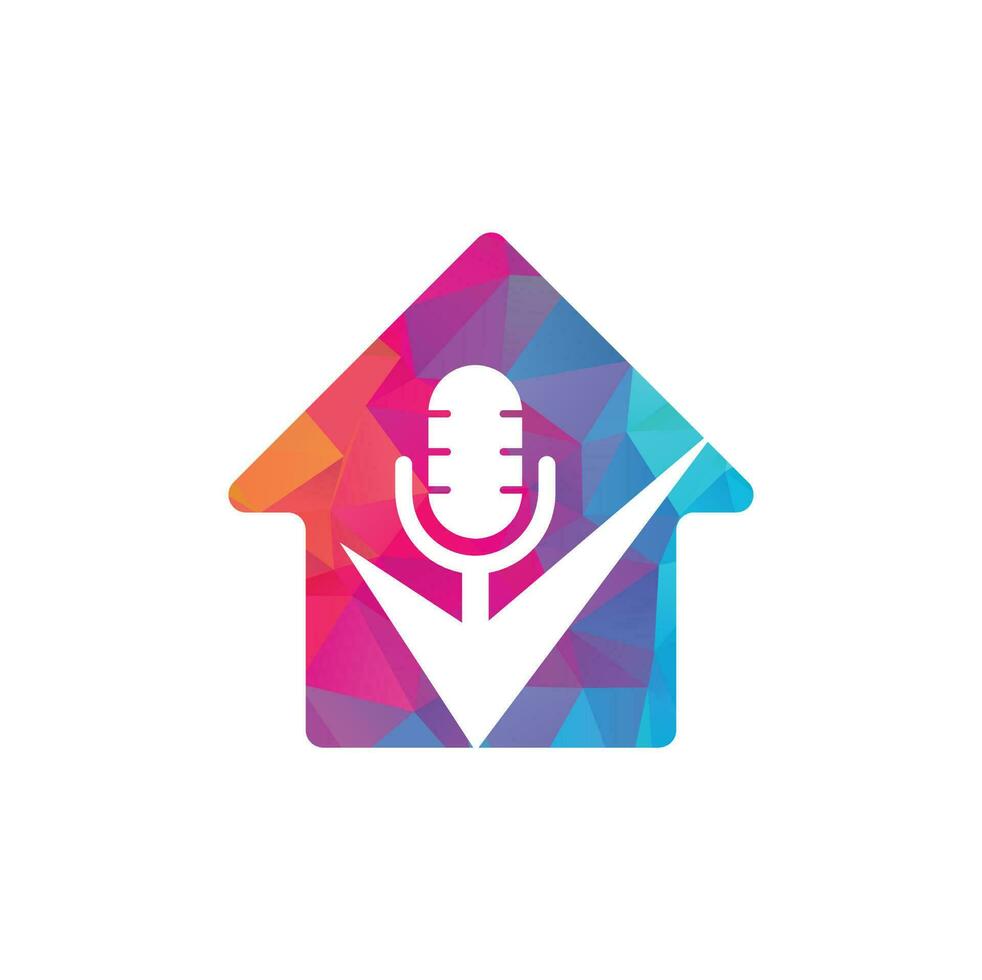 compruebe la plantilla de diseño del logotipo vectorial de la casa de podcast. elemento de diseño de logotipo de icono de verificación de podcast vector