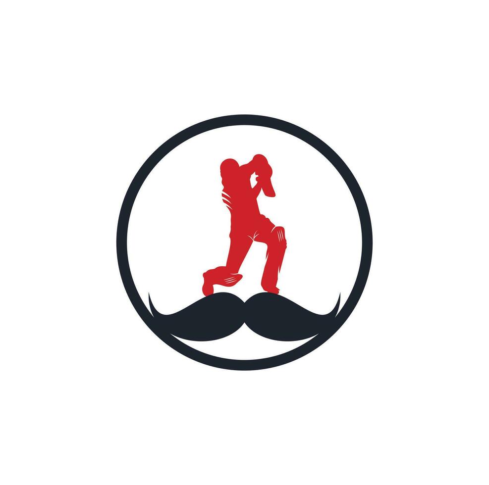 fuerte diseño de logotipo de vector de cricket. diseño de icono de vector de bigote y jugador de cricket.