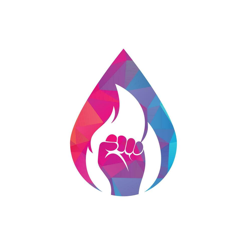 vector del logotipo del concepto de forma de gota de puño de fuego. símbolo de puño de llama de protesta de revolución. elemento de diseño de plantilla de logotipo de icono web.