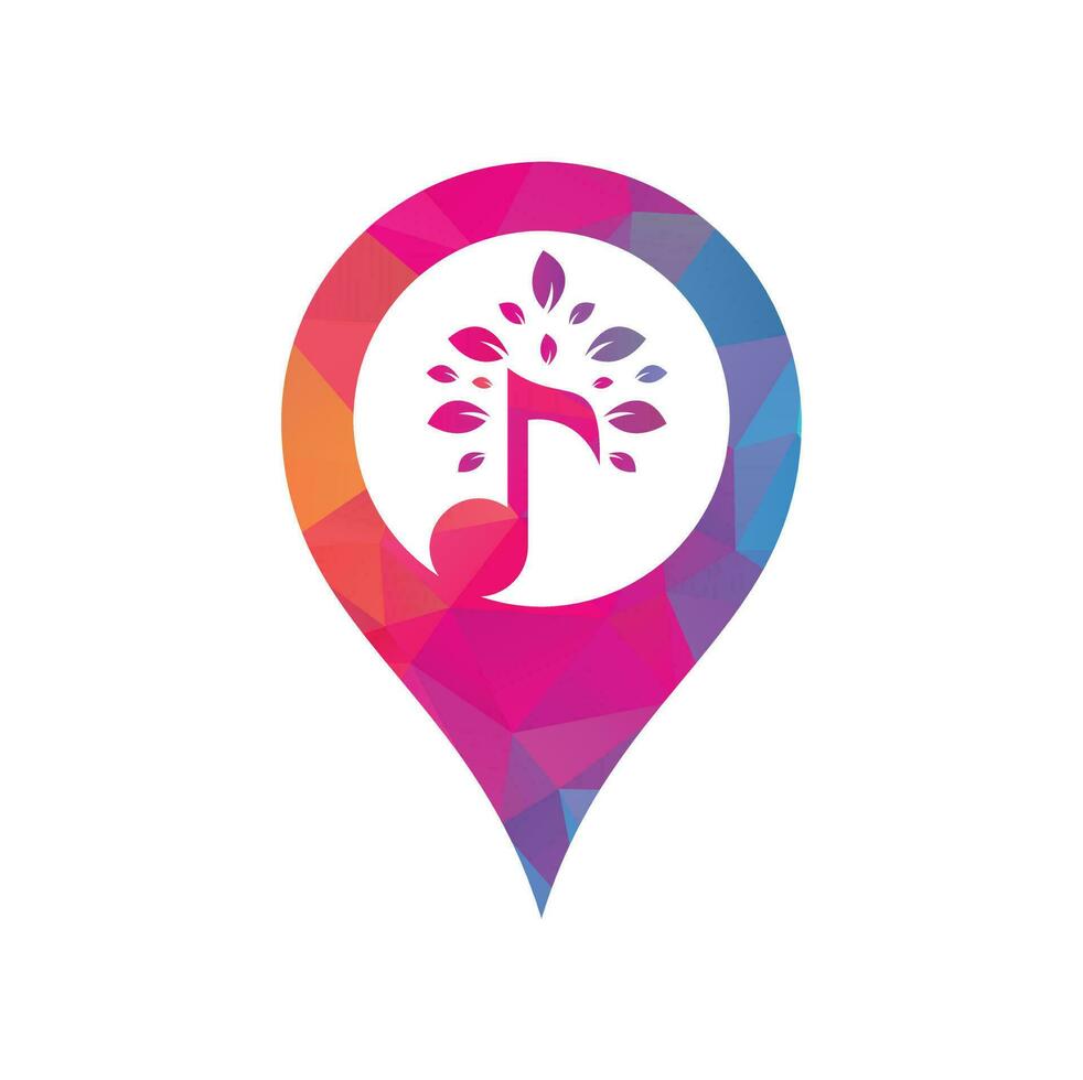 Music tree gps shape concept logo design. Music and eco symbol or icon. music note icon combine with tree shape icon vector